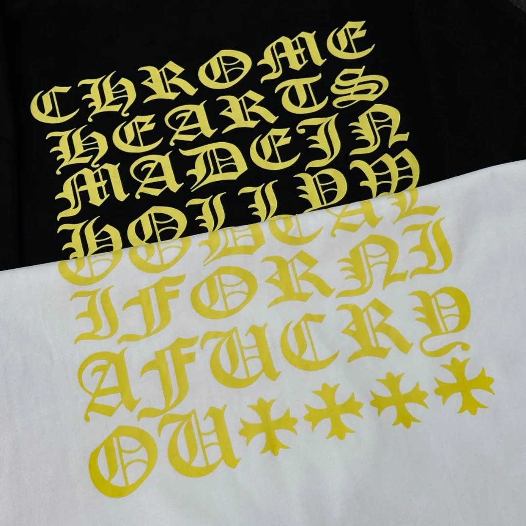 P170 Chrome Hearts Chrome Hearts 25 high-end versions. The fabric is made of 300 grams of high-density pure cotton. It does not deform or shrink. It has three labels. It is the same style for men and women. Technology: Digital printing. Color: White. Black. SIZE: S-XL.